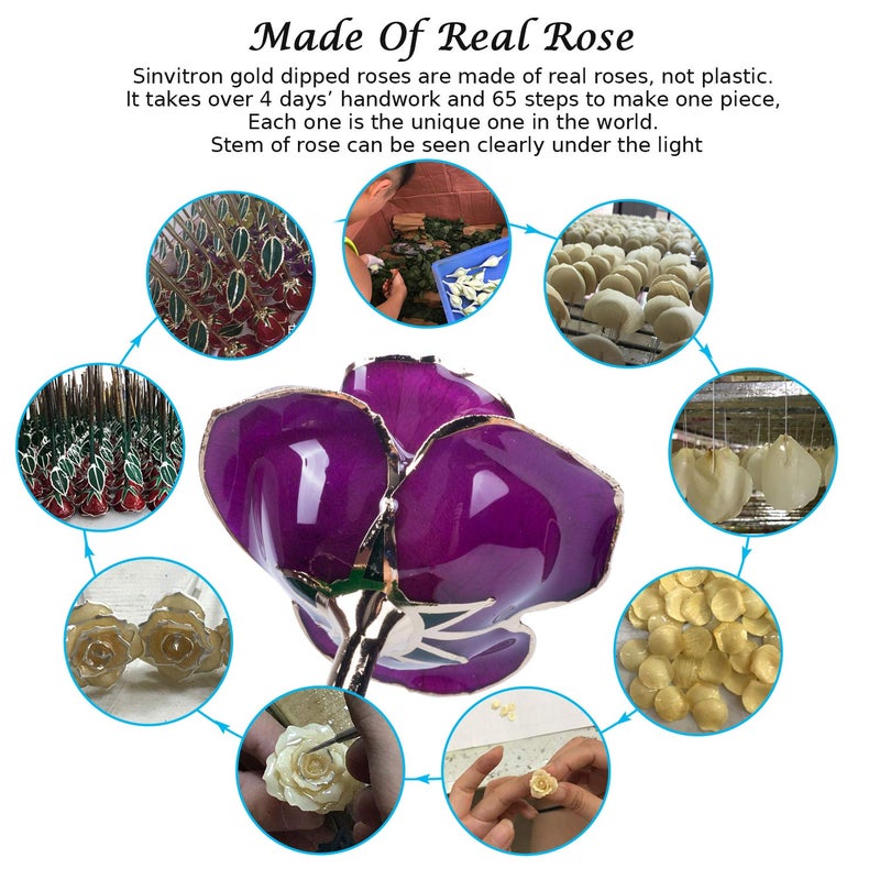 Sinvitron Gold Dipped Infinity Rose Forever Flower Decor, Resin Preserved Real Rose Birthday Gift for Women, Anniversary Present for Mom (Purple) - Image 4